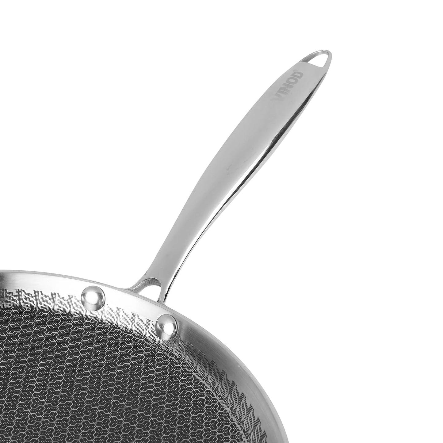 Vinod SAS Pro Platinum Triply Stainless Steel Dosa Tawa - 28 cm | 4.0 mm Thick | Hexa Design | Metal Spoon Friendly | Riveted Handle | Gas, Induction Base | 5-Year Warranty