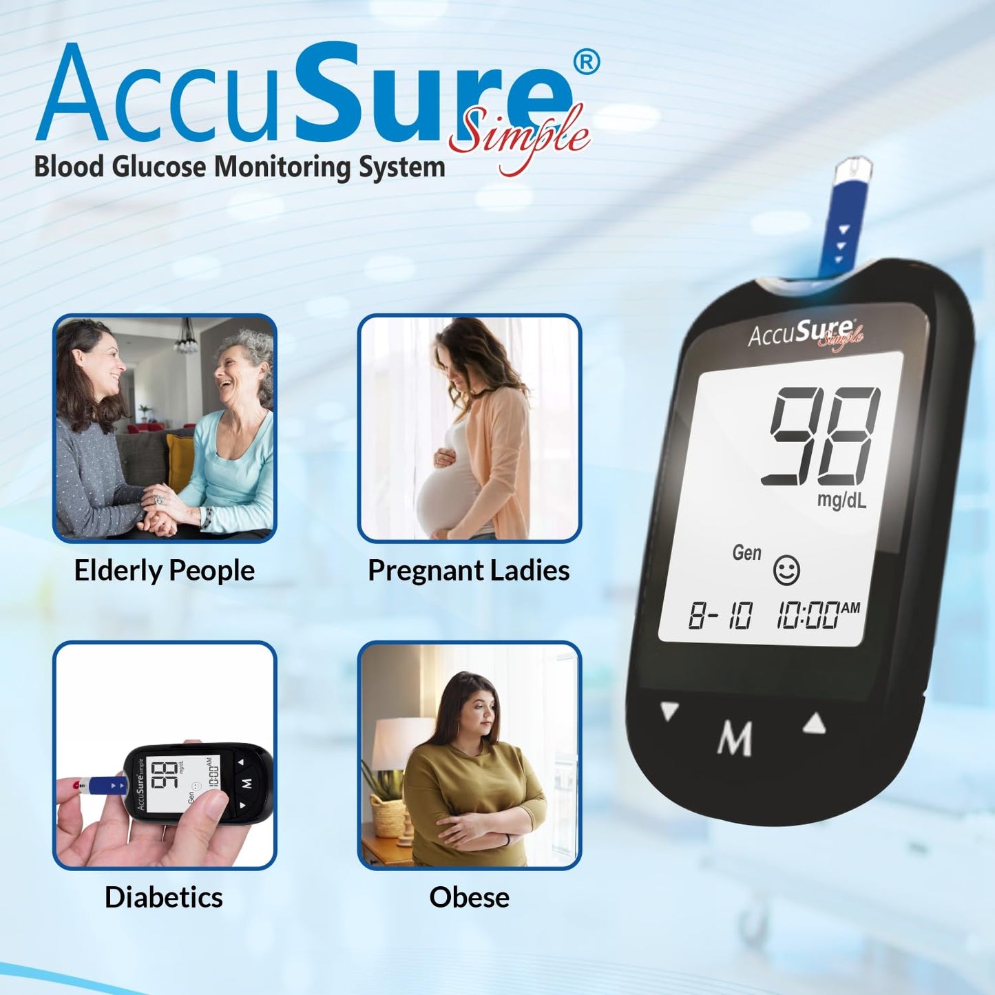 AccuSure Instant Digital Simple Glucometer Kit |with 25 Strips,10 Lancet,1 Lancing device for Accurate Blood Glucose Sugar Testing Machine