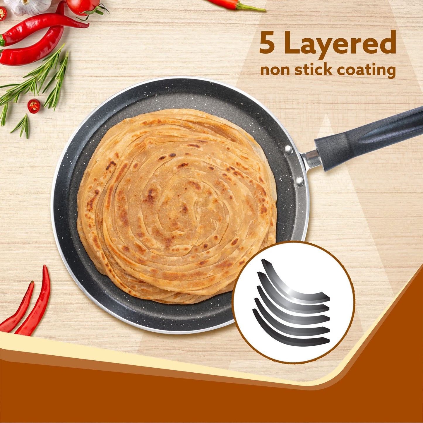 AGARO Elegant Non Stick Tawa, 28 cm Diameter, Induction and Gas Oven Friendly, Riveted Cool Touch Handle, Granite Finish, PFOA Free, 4 mm Thick, Dosa, Idli, Roti, Cooking, cookware, Black