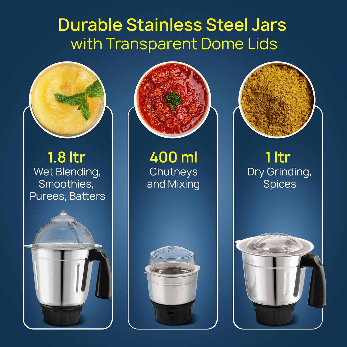 AGARO Elite Mixer Grinder 550W, 100% Copper Motor, 3 Stainless Steel Jar, 3 Speed, Whip Function, Stainless Steel Blades, Wet & Dry Grinding, Black