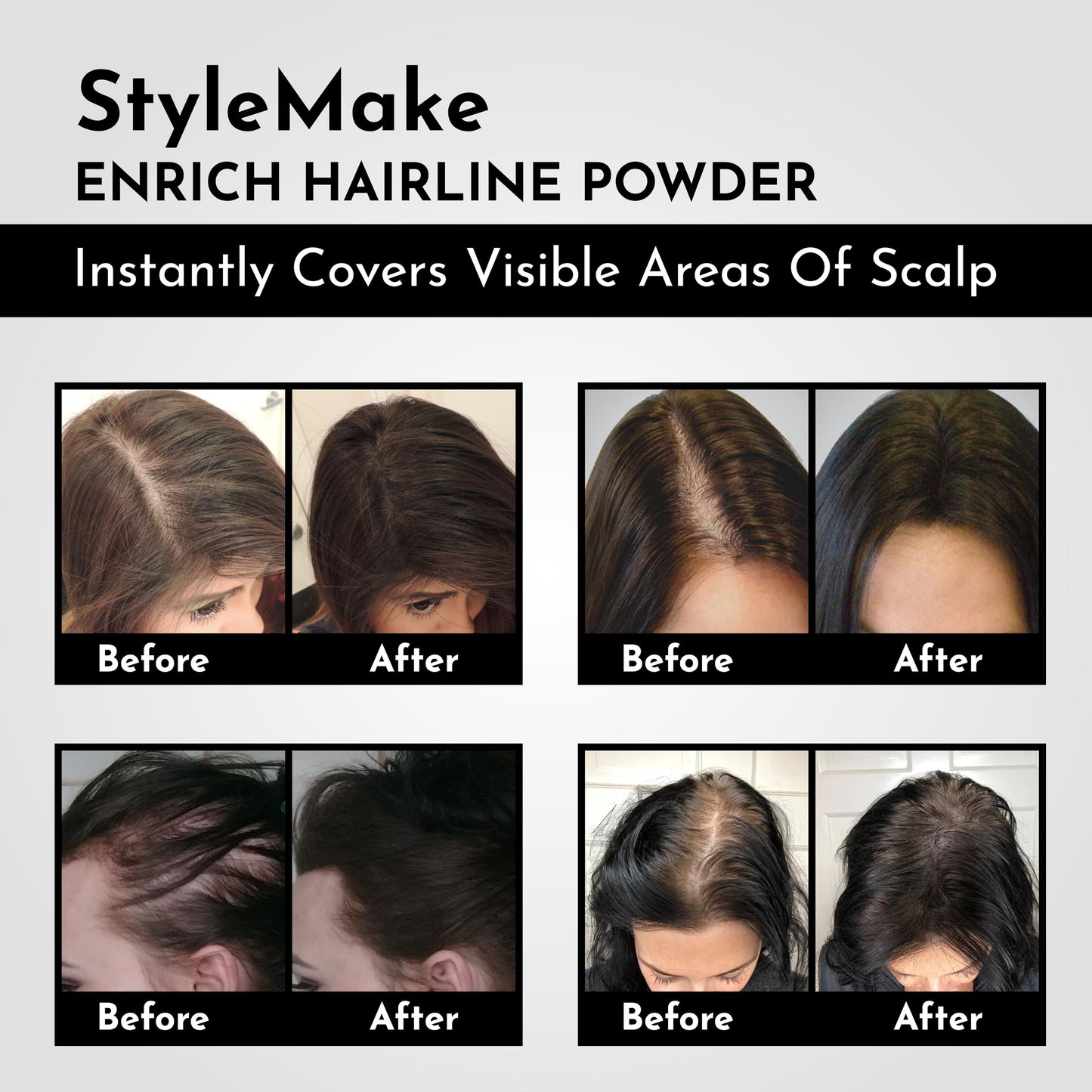 StyleMake Enrich Hairline Powder for Women & Men | Root Touch Up for Grey Hair | Hair Toppers | Hair Cover-Up Powder | Instantly Covers Hair Loss, Patches, and Grey Hair on Beard, (Dark Brown, 4 g)