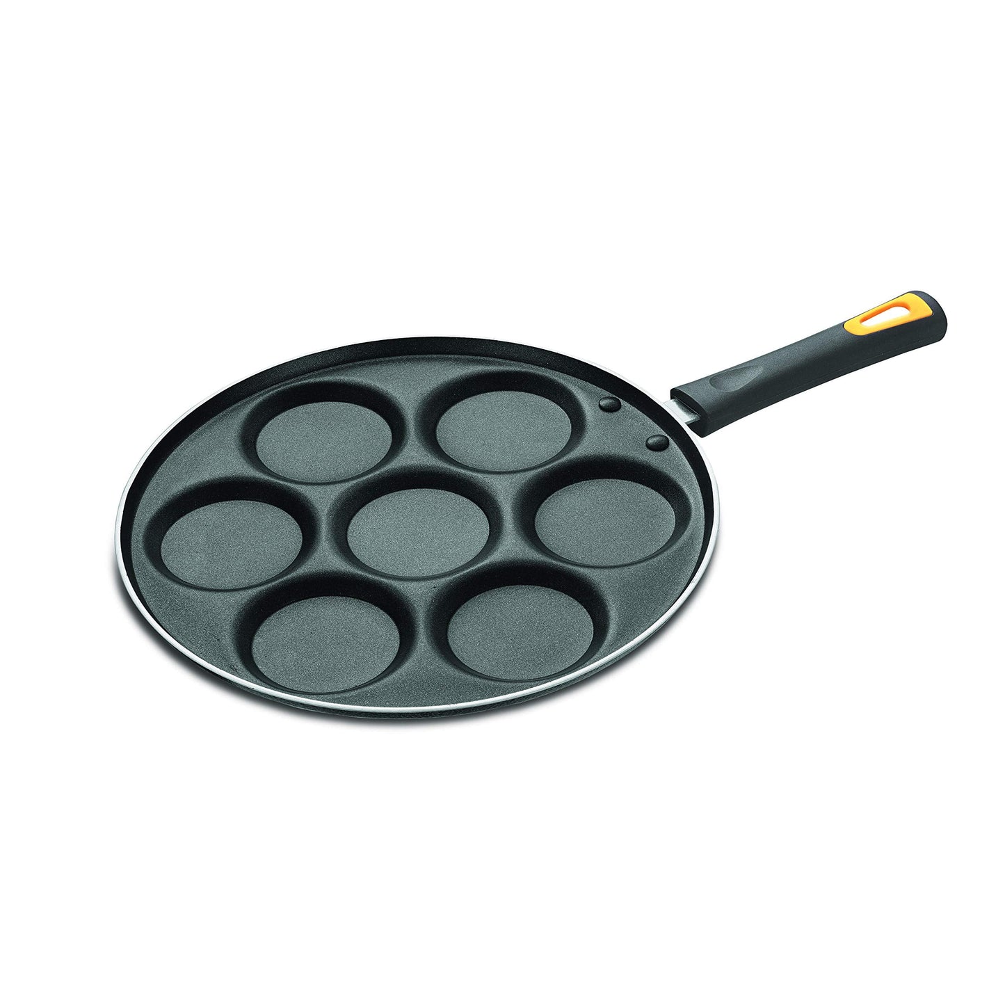 Anjali PTFE Coated Aluminium and Bakelite Mini Uttapam tawa, (7 Cavity, Black)