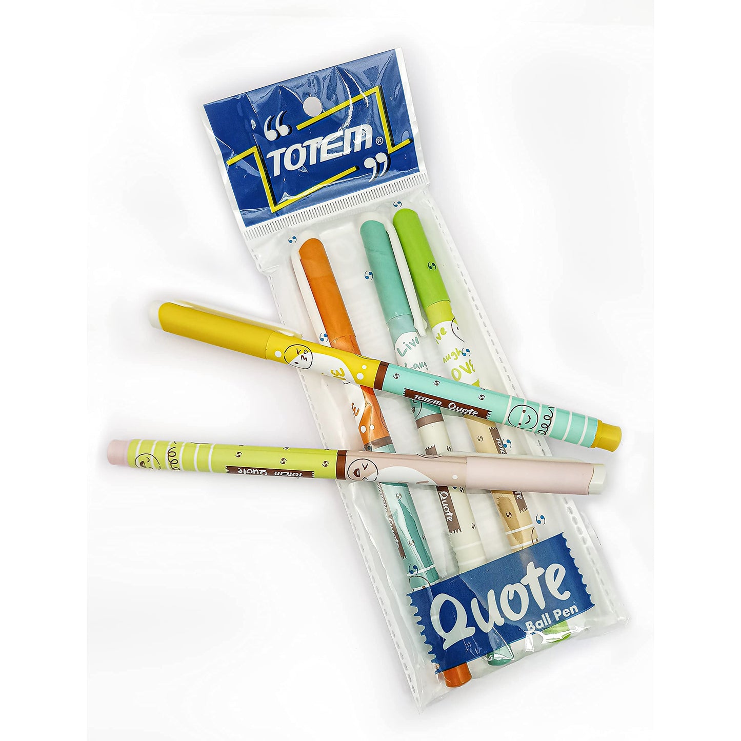 TOTEM Quote Ball Pens | 60 Blue Ink Pens | Scented Ink Pens | Cute Emoji Themed | 0.7 mm Tip | Comfortable & Smooth Writing | Ideal for School, Business & Office Use | Perfect for Kids Stationery