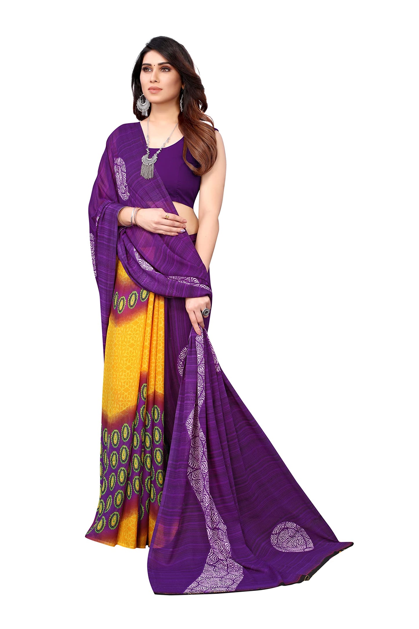 Tarshika Womens Printed Georgette Saree Without Blouse Piece(ROSEMARRY PURPLE_Free Size)