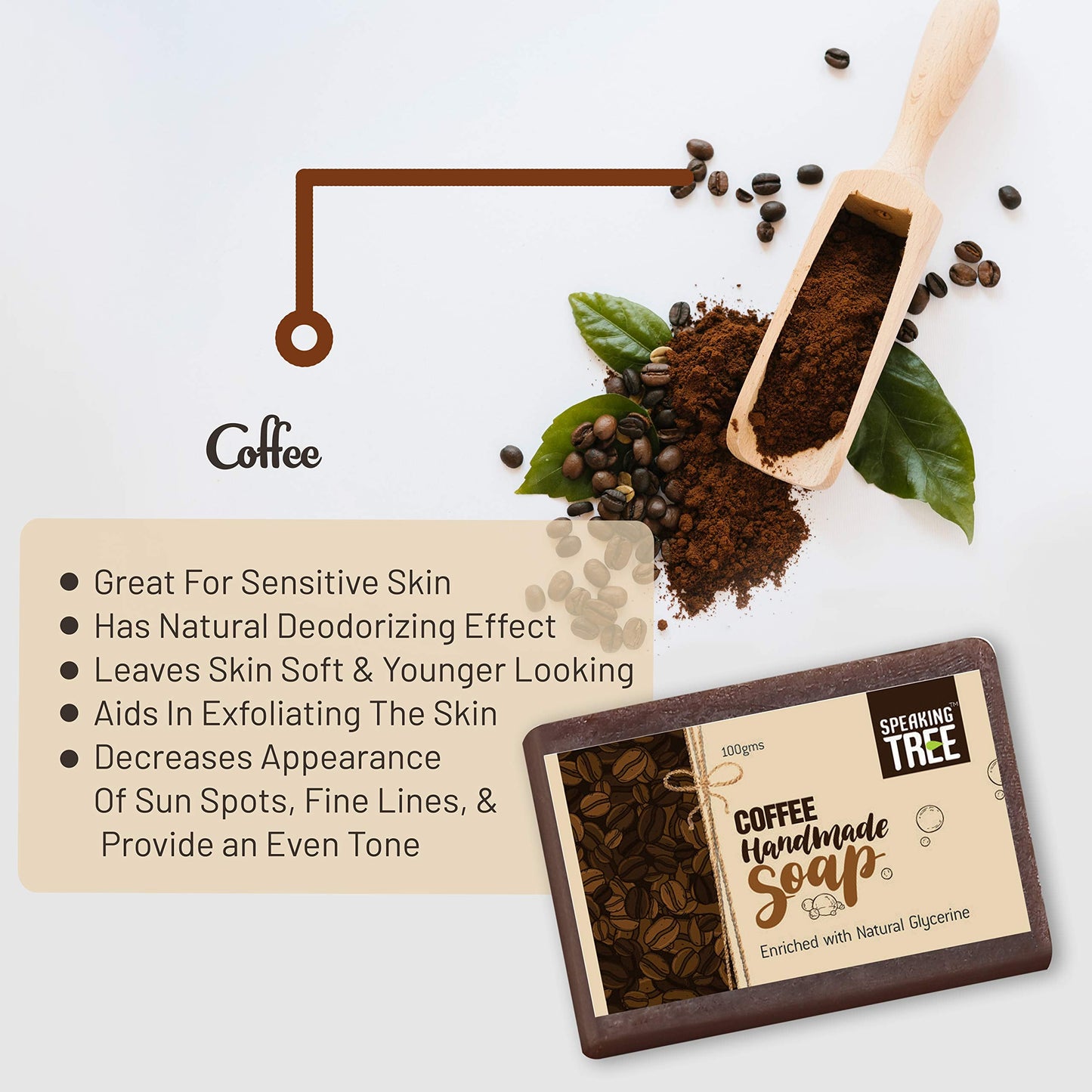 Speaking Tree Exfoliating Coffee Handmade Soap With Refreshing Aroma For Perfectly Clean, Brightening Skin (100 g)