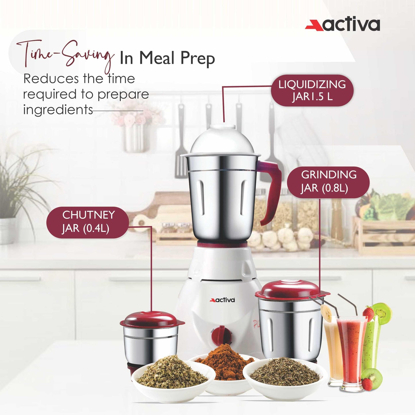 Activa Pluto 3 Jar 500 Watt Mixer Grinder With Coral 750 Watt Dry Iron come with 2 year warranty