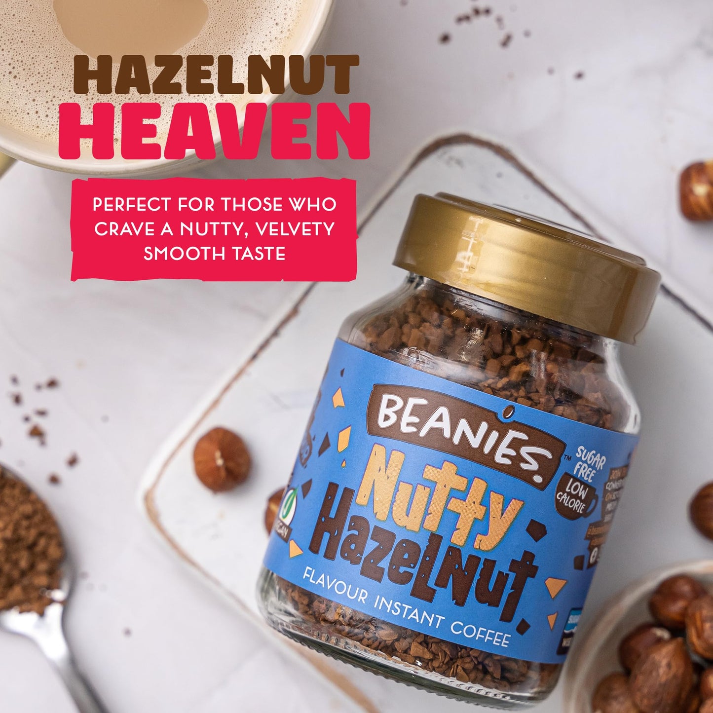 Beanies|Instant Flavoured Coffee |Nutty Hazelnut|Low Calorie, Sugar Free|50 g|Pack of 1