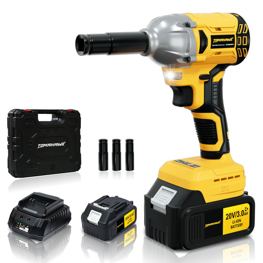 Tomahawk® T8582-2 Brushless Cordless 21V Batteries- 1/2 Inch Drive-3300Ipm- 2300Rpm-300Nm Torque- Led Lights, Fixed Square