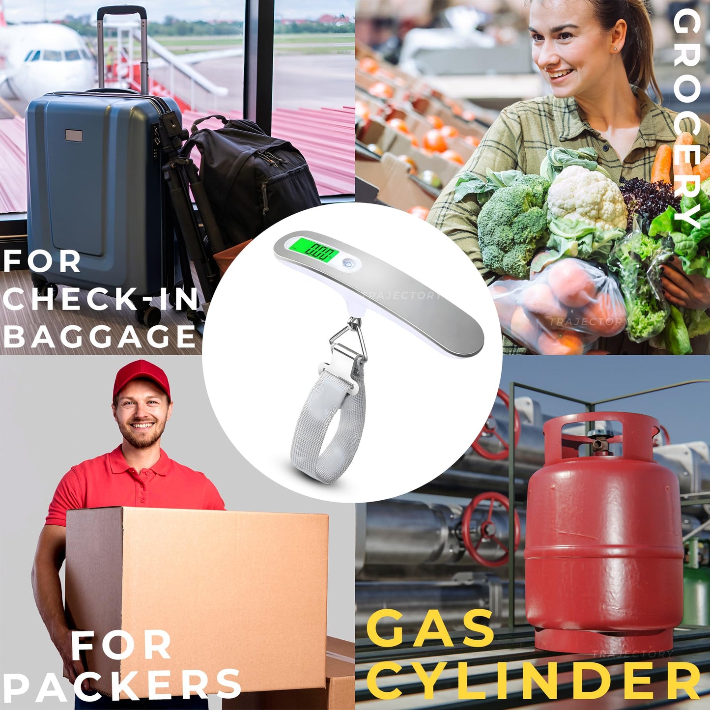 Trajectory Digital Luggage Scale with LCD Display Capable Up To 50 Kg - Precision Weighing for Bags in Airport Baggage Check-in, Travel, Flights, Home, and Grocery Shopping A1 Silver