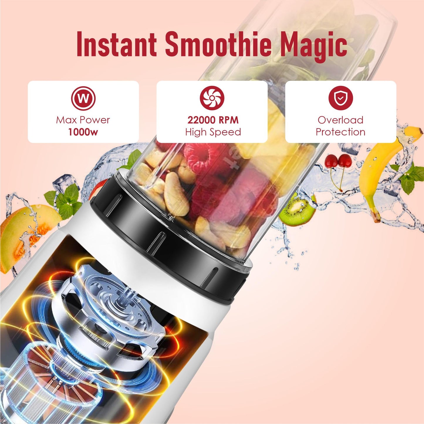 skystar Nutri-Blender Pro 100% Copper Motor With 2 Unbreakable Jars & 1 Blade Juicer Mixer Grinder (2 Jars, White, Red) & 18 Months Motor Warranty, 750 Watts