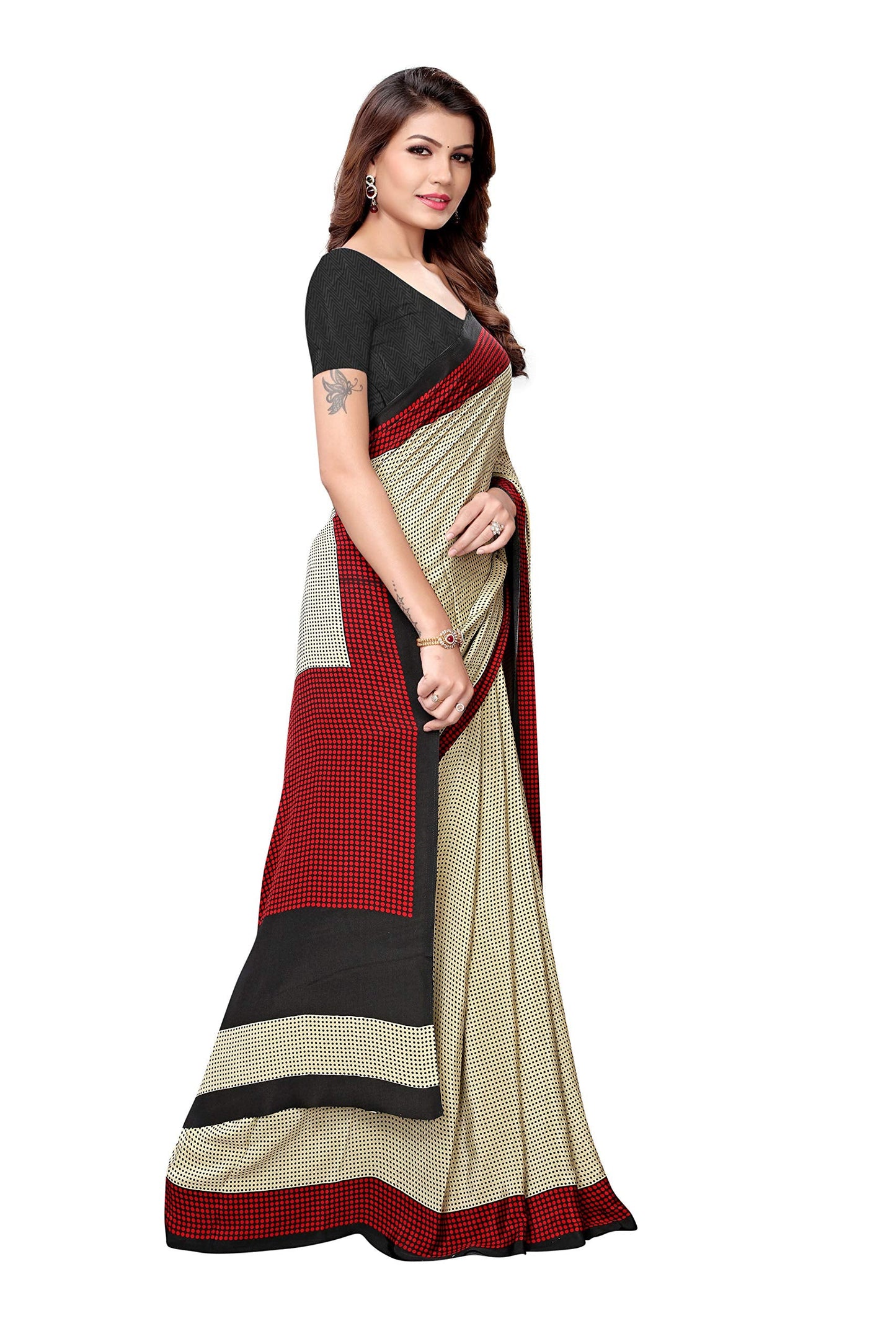 Shubhisha Fashion Art Silk with Blouse Piece Saree (Sahara-Black Free Size)