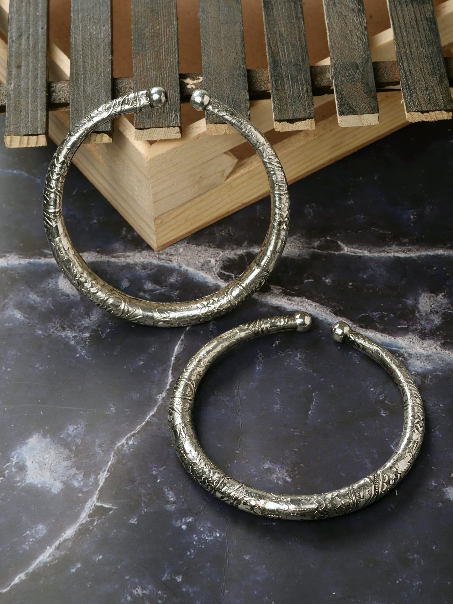 SARAF RS JEWELLERY Set Of 2 - Oxidized Anklet Kada for Women & Girls