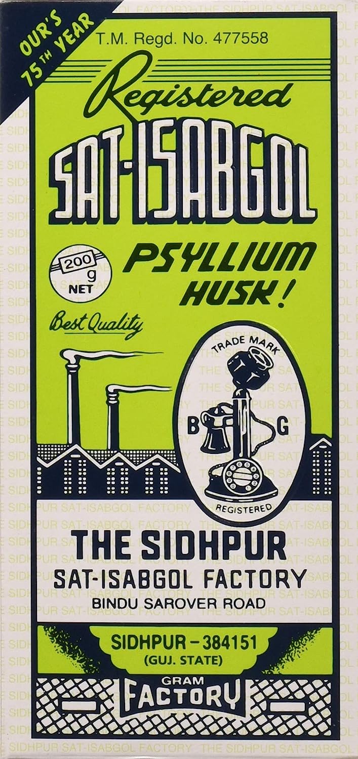 5x Isabgol Telephone Brand Sat (Psyllium Husk) - Pack of 5 - 200gm each