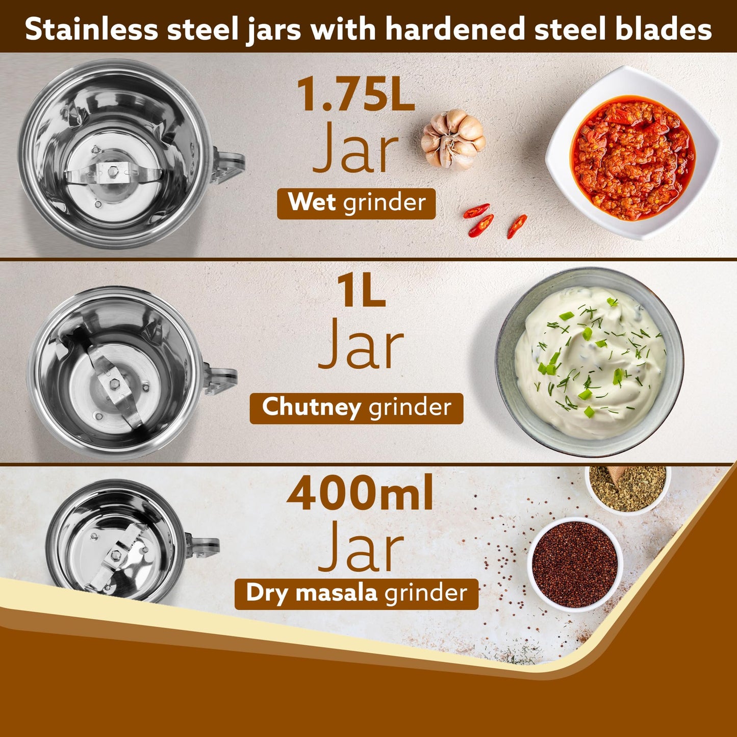 AGARO Royal Mixer Grinder 900W, Heavy Duty, 100% Pure Copper Motor, 3 Stainless Steel Jar, 3 Speed, Whip Function, Stainless Steel Blades,Wet & Dry Grinding, White