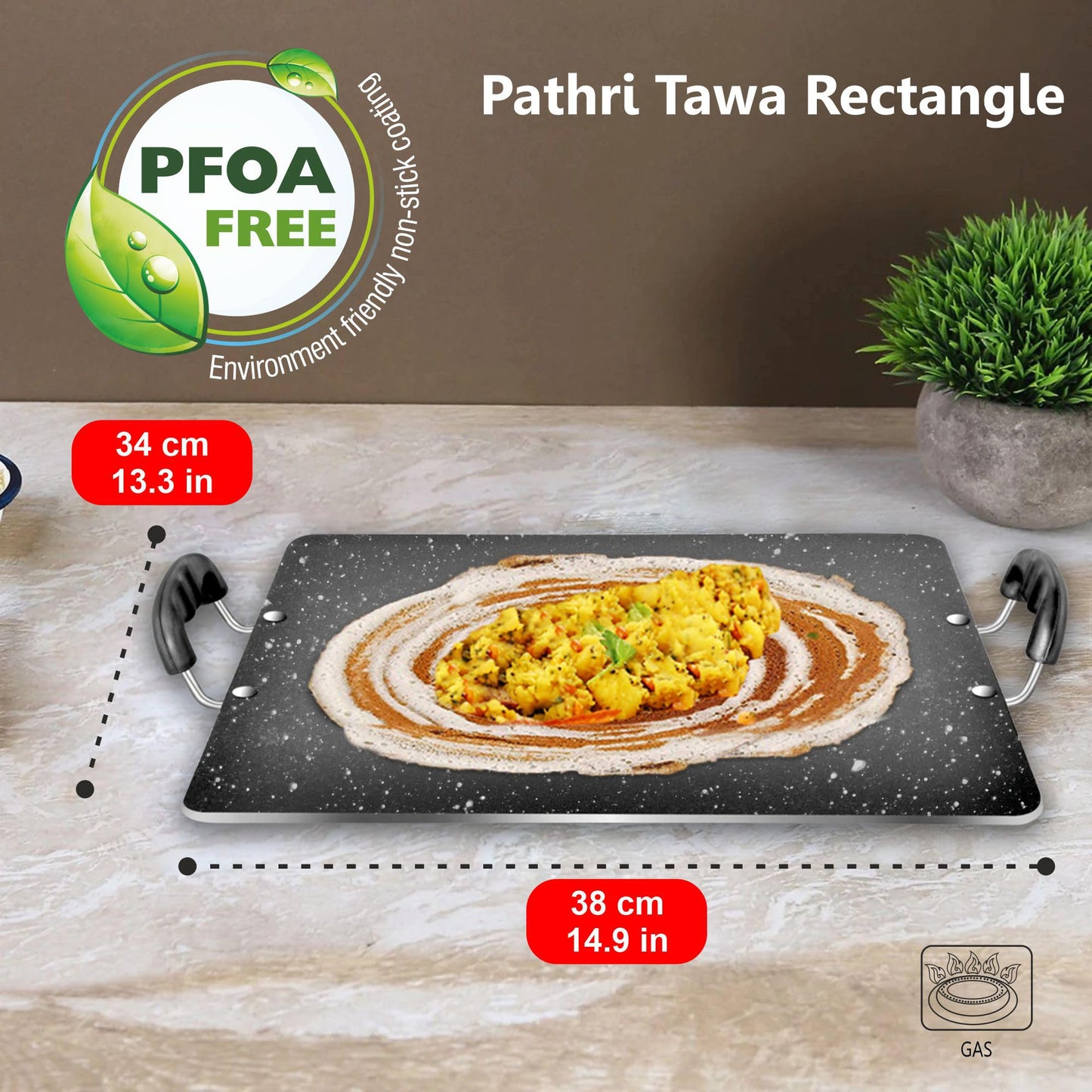 Sunblaze Non Stick Granite Pathri Rectangle Tawa for Dosa, Roti, Chapati Large (380mm×340mm)