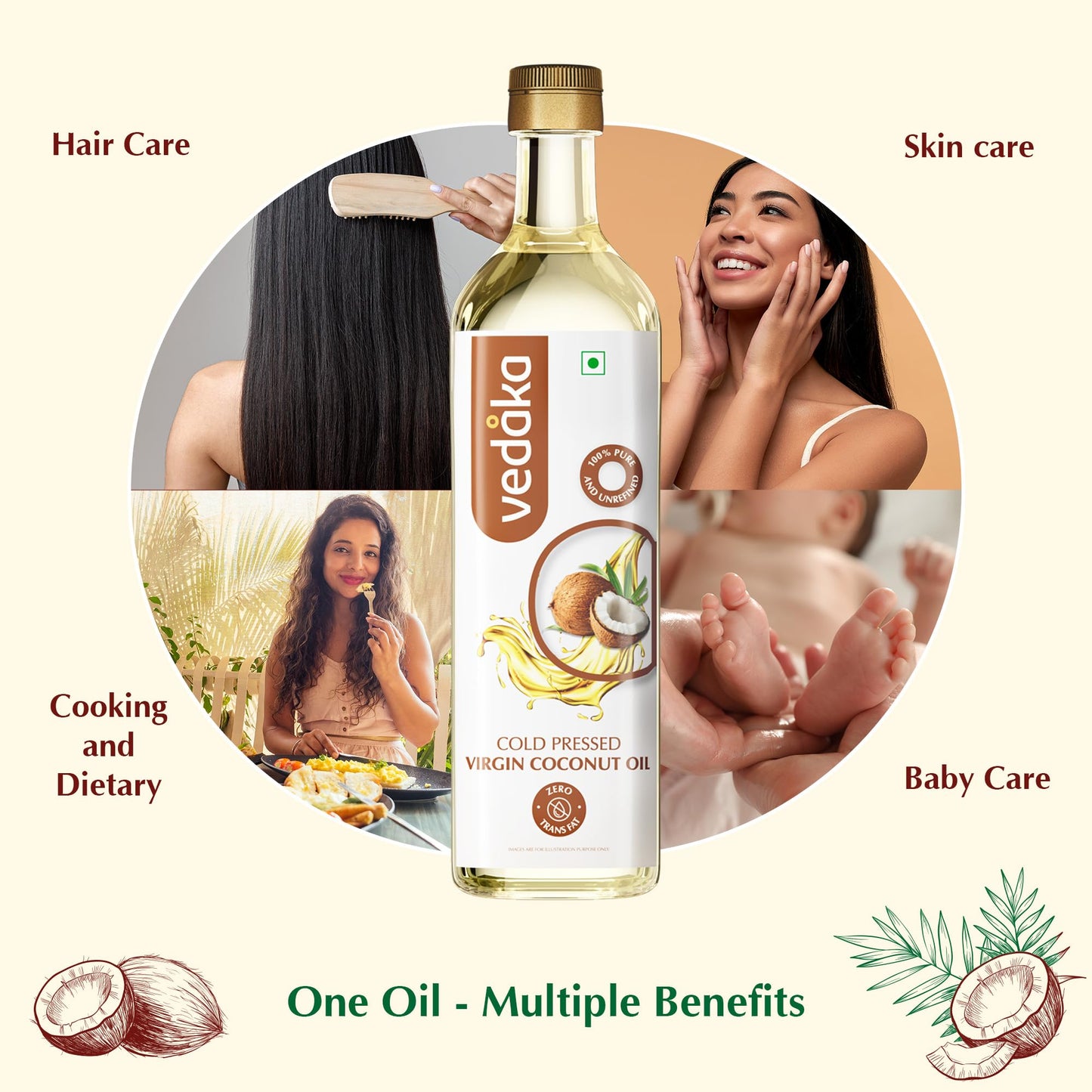 Amazon Brand - Vedaka Cold Pressed Virgin Coconut Oil 1 L Bottle | 100% Pure | Effective with Good Smell