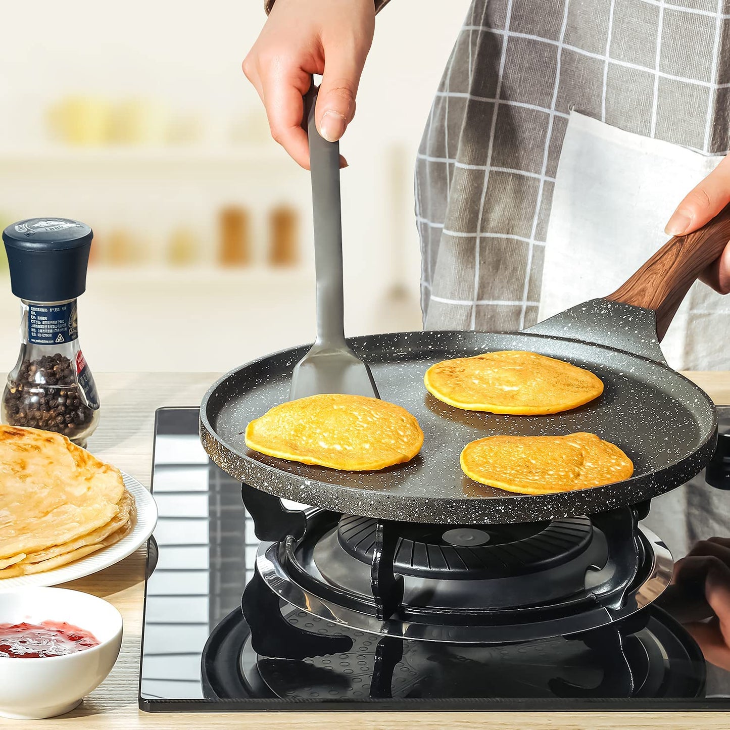 SENSARTE Nonstick Crepe Pan, Swiss Granite Coating Dosa Pan Pancake Flat Skillet Tawa Griddle 12-Inch with Stay-Cool Handle, Induction Compatible, PFOA Free