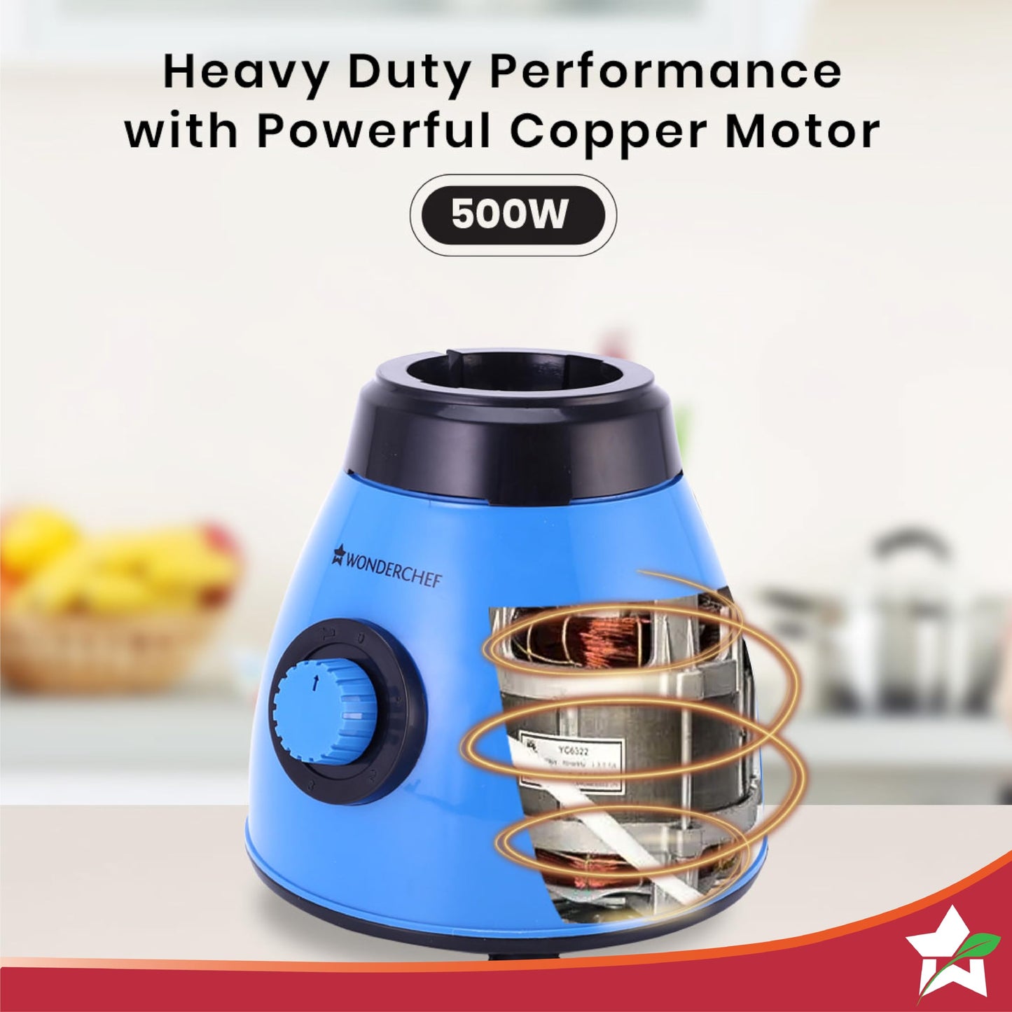 Wonderchef Acura Blender Pro Mixer Grinder 500W, 230V~50Hz, 4 Jars(2 Stainless Steel + 2 Polycarbonate Jars), Black & Blue, 2 Years Warranty by Wonderchef