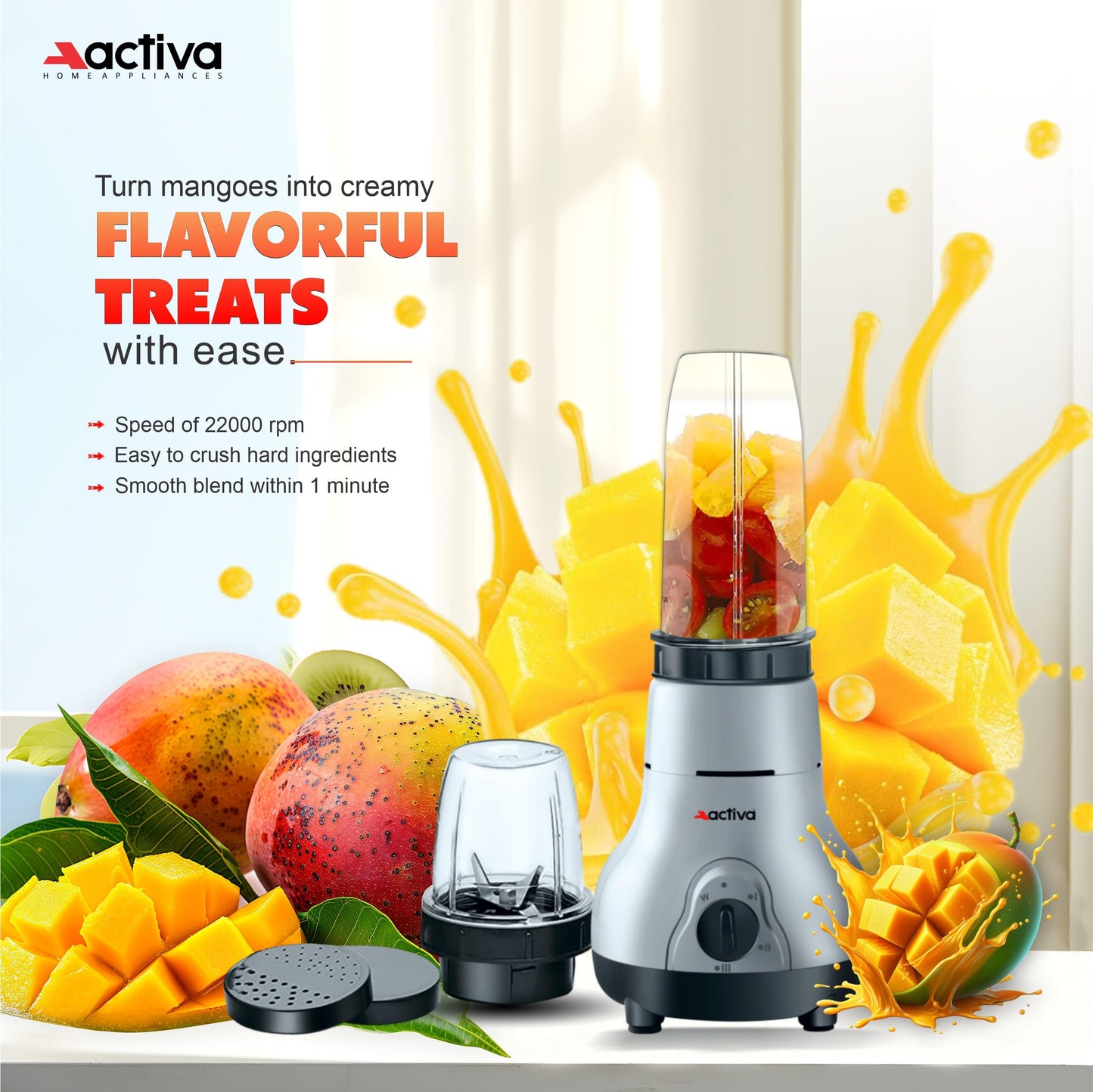 ACTIVA Easy Mix Nutri 2 Jar Mixer Grinder Powerful 500 Watt Motor | Long Lasting Shock Proof Abs Body | Heavy Duty Motor With Nano - Grinding Technology, Black come with 2 year warranty