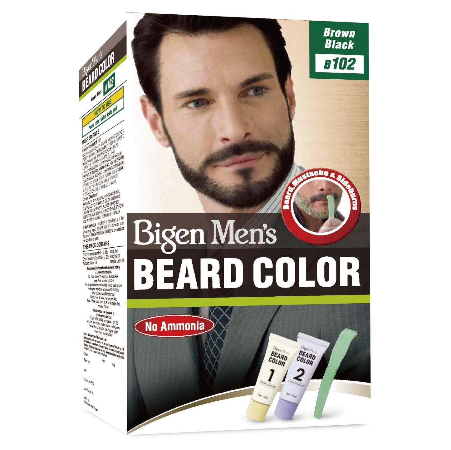 Bigen Men's Beard Color, Brownish Black B102, 40g & Bigen Men's Speedy Color, Brown Black 102, 80g