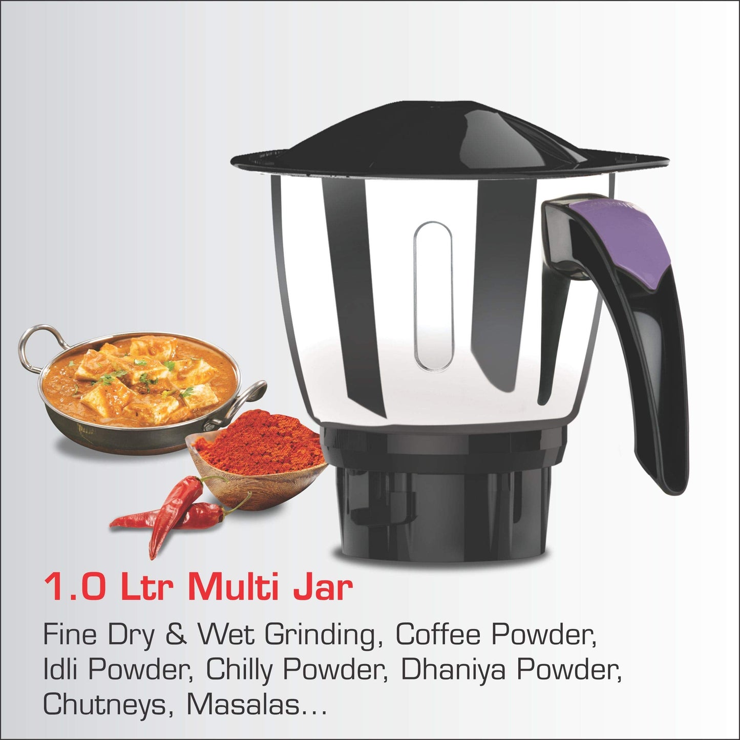 Vidiem Eva Premium 556 A (Lavender with Black) | 750 watt Mixer Grinder with 5 Jars in-1 Juicer mixer | Leakproof Jars with self-lock for wet & dry spices, chutneys & Curries | 5 Years Warranty