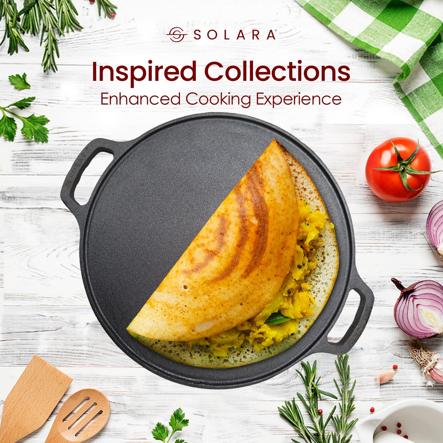 SOLARA Cast Iron Tawa for Dosa 12" Inch(30 CM), Tawa for Dosa, Uthappam, Roti, Chapati, Naan, Gas & Induction Friendly, Dosa Tawa Cast Iron, Cast Iron Cookware