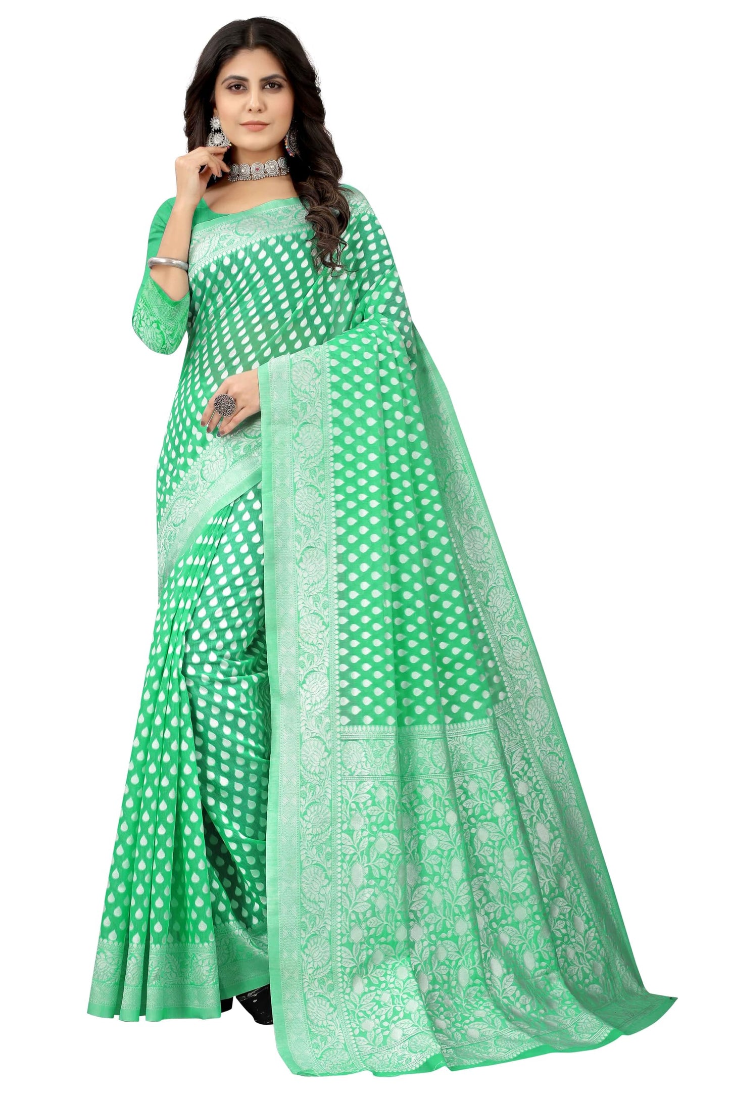 Sugathari Women's Banarasi Saree Pure Kanjivaram Silk Saree Soft new ladies 2023 Design Wear Pattu Sarees Latest Cotton Party Sari collections With Blouse Piece for Wedding sadi (SAM PARI-155 GREEN)