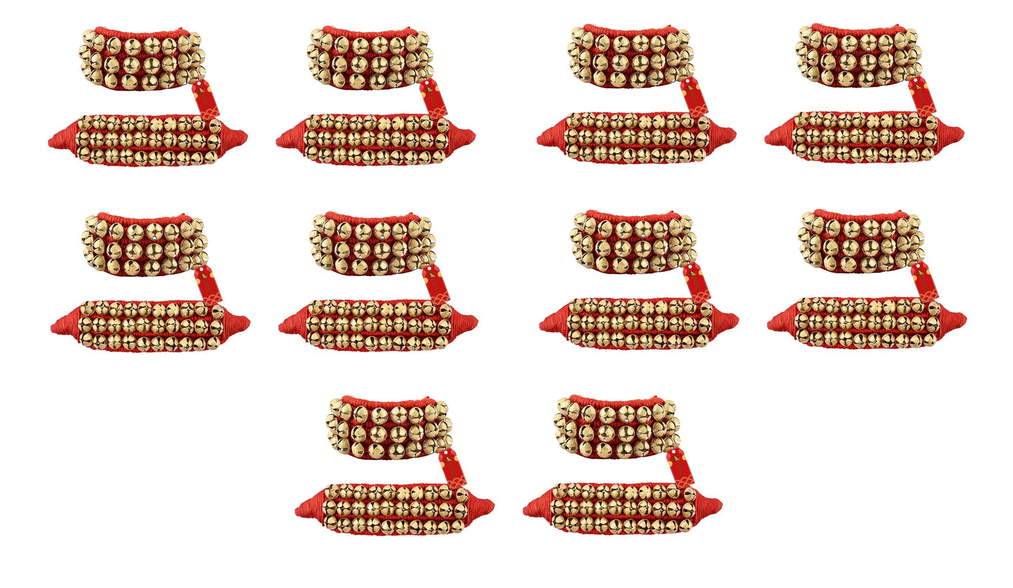 UAPAN Brass Ghungroo Anklets Bells For Women I 3 Line Pad I Red I 10 Pair I Perfect for traditional Indian dance