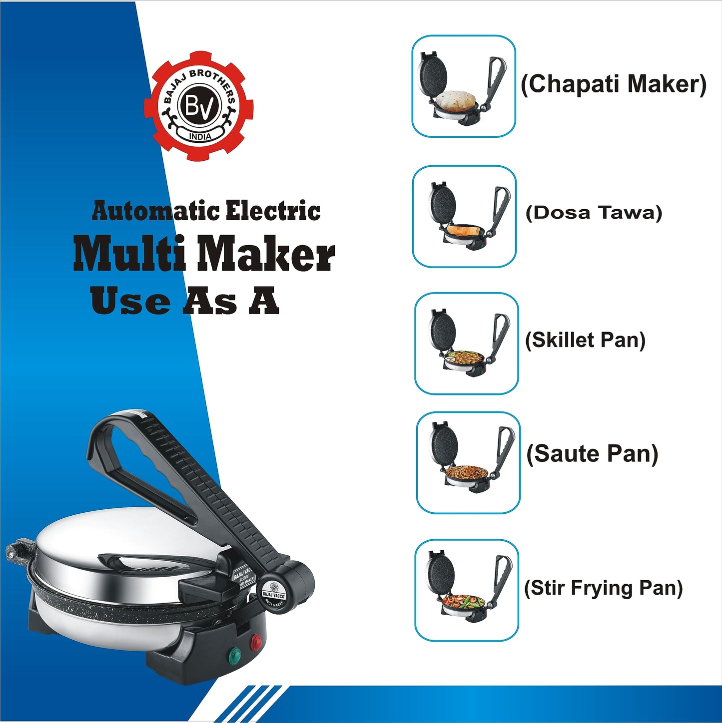 BAJAJ VACCO® Automatic MultipurposeChapati – Multi Maker, 900 WattageCMM – 01