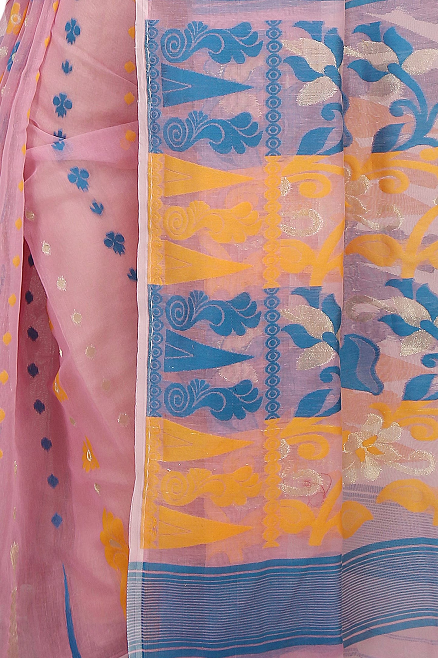 BENGAL HANDLOOM Cotton Exclusive Women's Soft Dhakai Padma Pata Jamdani Saree Without Blouse Piece(Color-Pink)