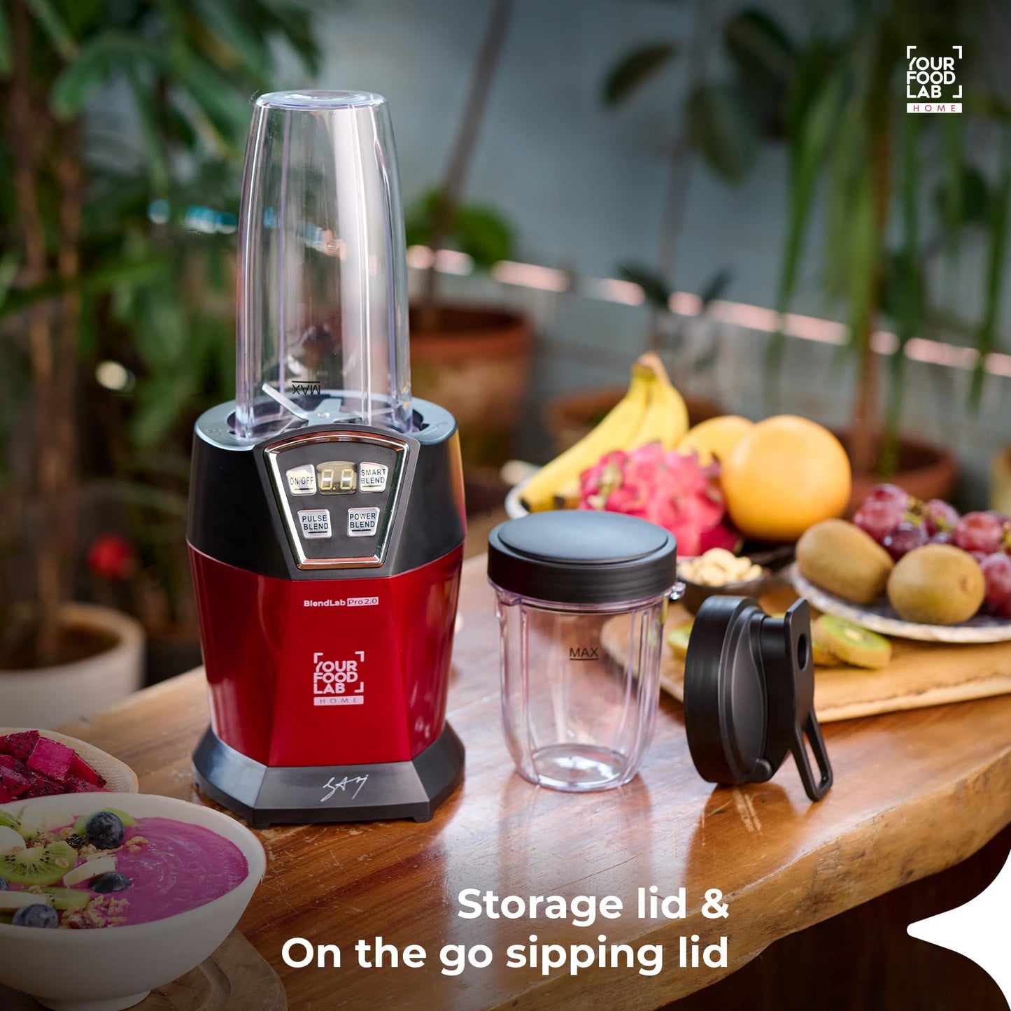 YFL HOME BlendLab Pro 2.0 Mixer Grinder for Kitchen, 1200W Blender with 2 Unbreakable Jars, 100% Copper Motor, Smoothie Maker with Preset Blend Modes, Laser Cut SS Blades | Blender for Smoothies (Red)