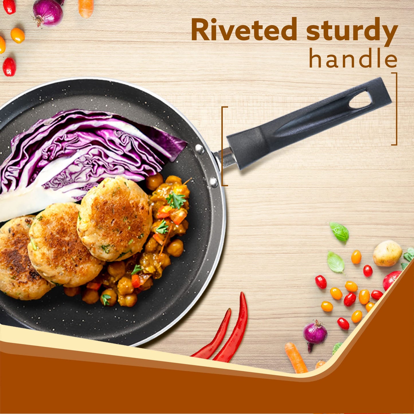 AGARO Elegant Non Stick Tawa, 28 cm Diameter, Induction and Gas Oven Friendly, Riveted Cool Touch Handle, Granite Finish, PFOA Free, 4 mm Thick, Dosa, Idli, Roti, Cooking, cookware, Black