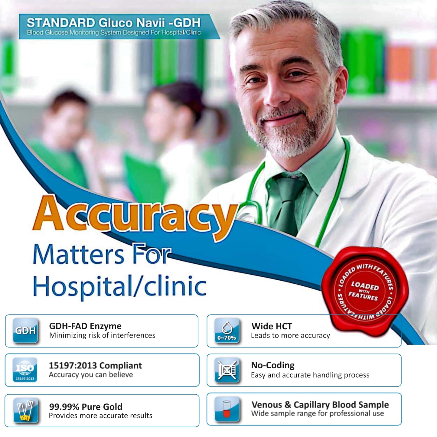 STANDARD Gluco Navii GDH Blood Glucose Monitor with 100 Strips - Glucometer