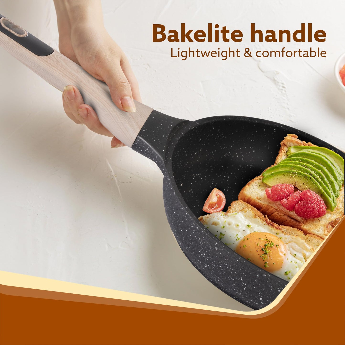 AGARO Imperial Granite Non Stick Frypan with Glass Lid, 3L / 28cm, Cast Aluminium Body, Omlette Egg Pan, Fish Fry Pan, Gas & Induction Compatible, Dark Grey