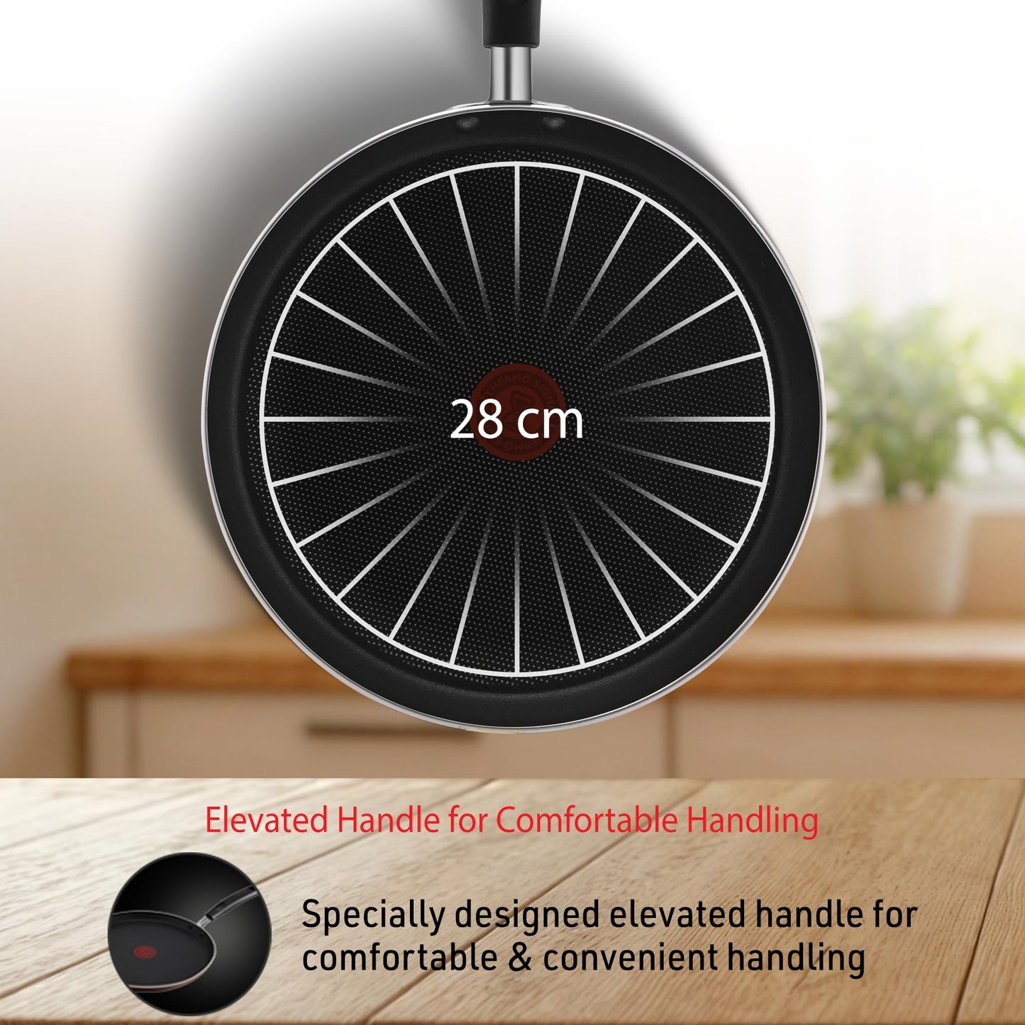 Tefal Day by Day Non-Stick Tawa/Thermo-Spot Technology/PFOA Free, Titanium Non-Stick Coating / 28 cm/Superior Induction Base/Suitable for All Hob Type/Black / 2 Years of Warranty