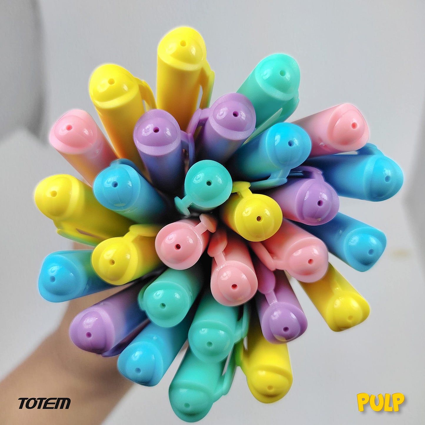 TOTEM Pulp Ball Pens Jar | 50 Pens (45 Blue Ink & 5 Black Ink) | Assorted Pastel Body | Pens for Writing | 0.7 mm Tip | Fragrance Ink | Rubberized Grip | Stationery Set | Stick Pens Set
