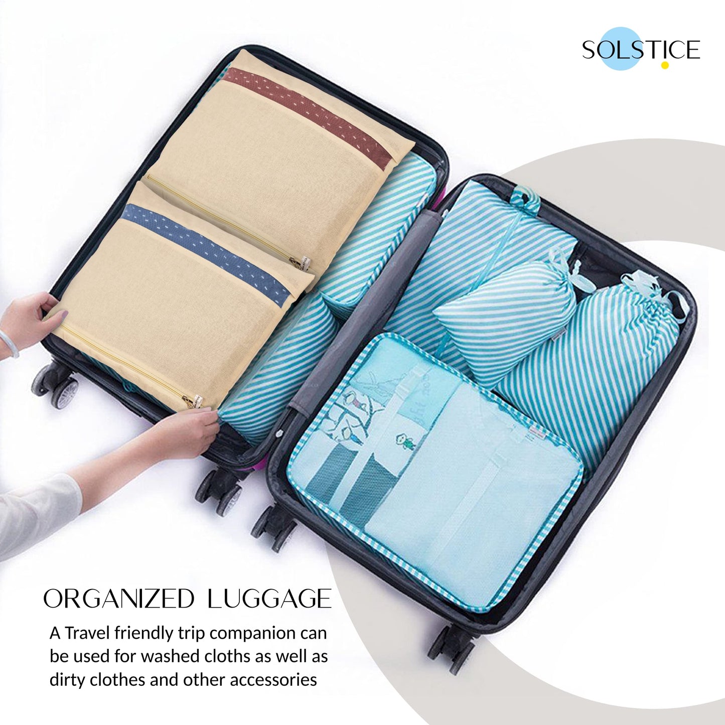 SOLSTICE Cotton Saree Bags/Covers For Storage Set Of - 12 Big Size Single (16 X 14 Inches) With Zip Closure For Clothes Bags And Wardrobe Organizer With Transparent Mesh Window, Beige