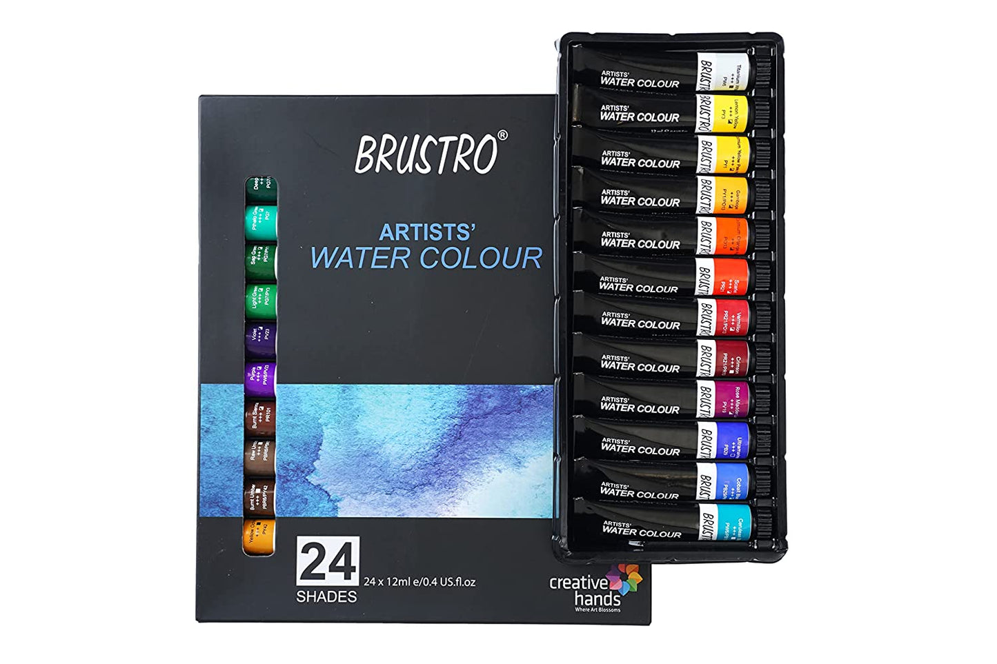 BRUSTRO Artists ’ Watercolour Set of 24 Colours X 12ML Tubes with Artist 25% Cotton Watercolour Journal Cold Pressed 200 GSM A5-25 Sheets and Aqua Squeeze Leak Proof Brush Pen