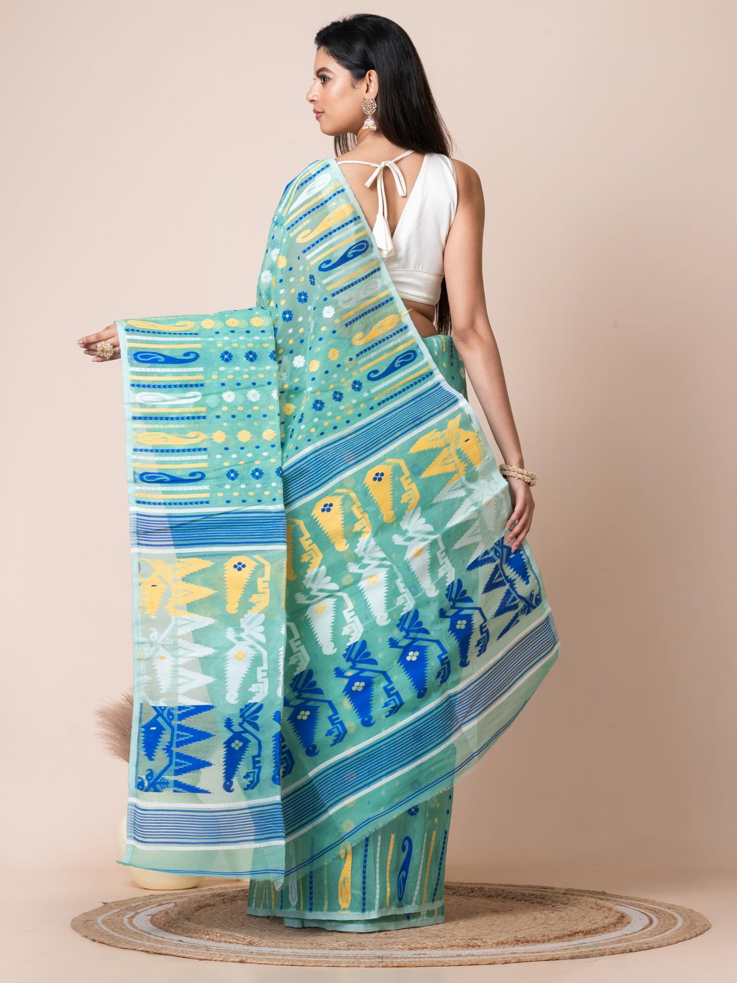 Aishwarya Sarees Women's Jamdani Cotton Sarees For Women Soft Dhakai Jamdani Bengal Pure Handloom Saree for Women. dhakai jamdani sarees for women (Sea Green)