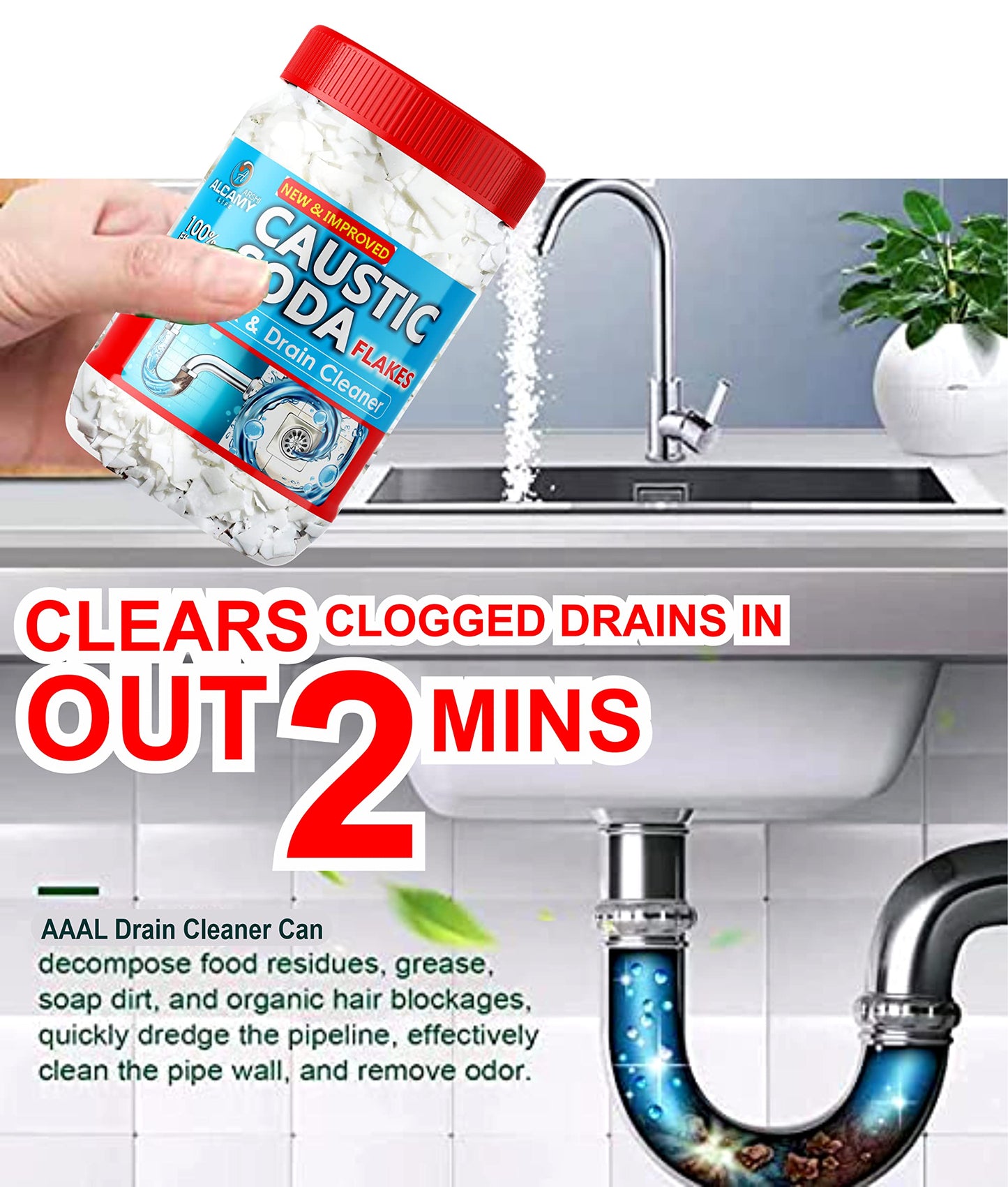 AAAL Caustic Soda Flakes 420gm | Chimney Cleaner, Pure & Powerful Drain Cleaner