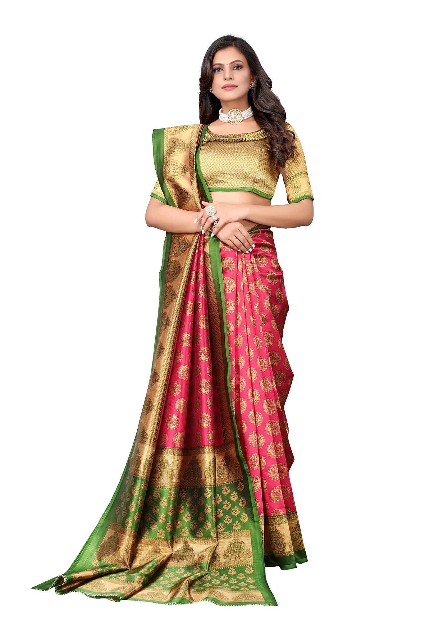Tarshika Womens Art Silk Printed Saree With Blouse Piece(ALIFA PINK_Free Size)
