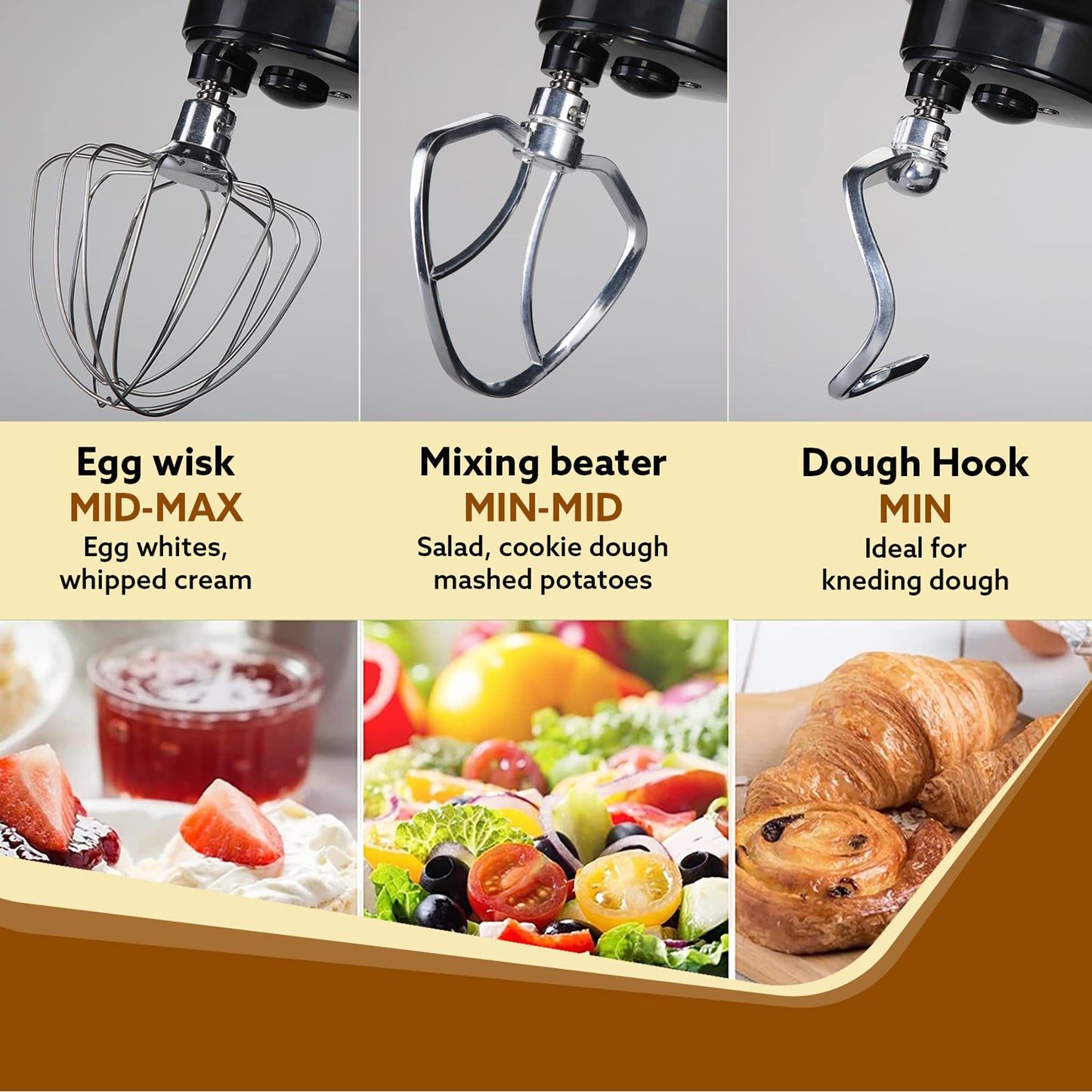 AGARO Royal Stand Mixer 1000W with 5L SS Bowl and 8 Speed Setting I Includes Whisking Cone, Mixing Beater & Dough Hook, and Splash Guard, 2 Years Warranty, (Black)