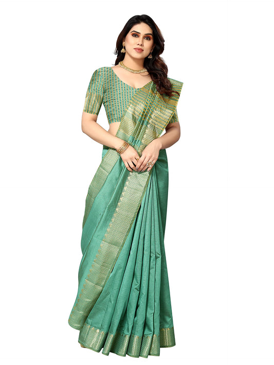Sidhidata Women's Assam Silk Saree With Unstitched Blouse Piecee (Assam Seagreen_Seagreen_Free Size)