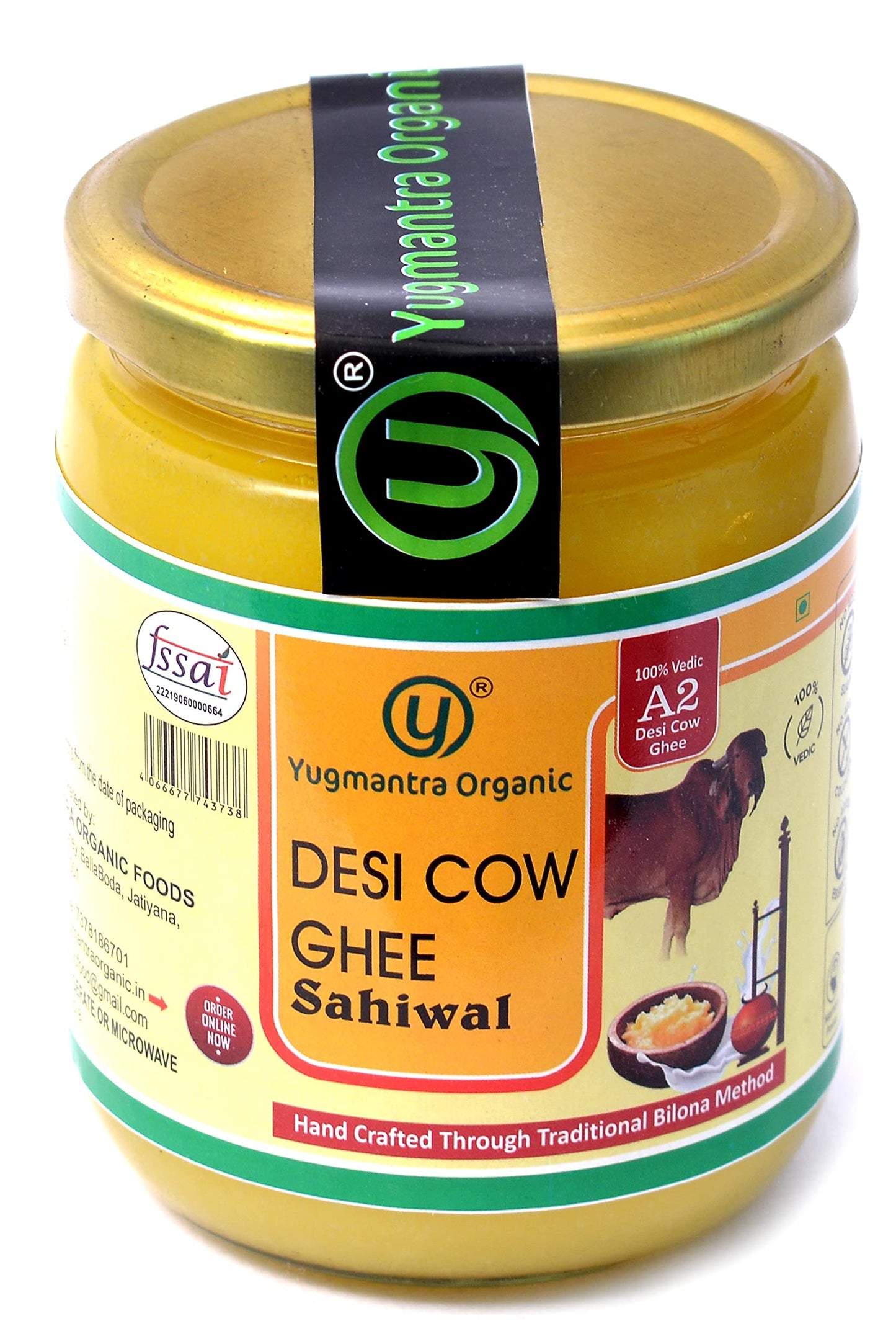 Yugmantra Organic Foods -100 % Natural Pure & Aromatic Desi Sahiwal Cow Ghee -Traditional Churned With Bilona Method|No Added Additives|A2 Danedar Desi Ghee|Immunity Booster - Glass Bottle - 1000 Ml