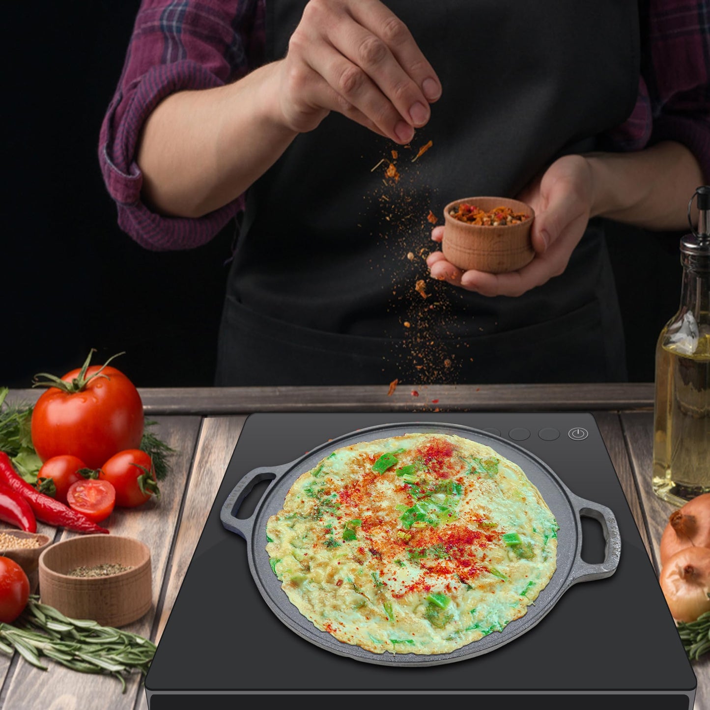 SOLARA Cast Iron Tawa for Dosa 12" Inch(30 CM), Tawa for Dosa, Uthappam, Roti, Chapati, Naan, Gas & Induction Friendly, Dosa Tawa Cast Iron, Cast Iron Cookware