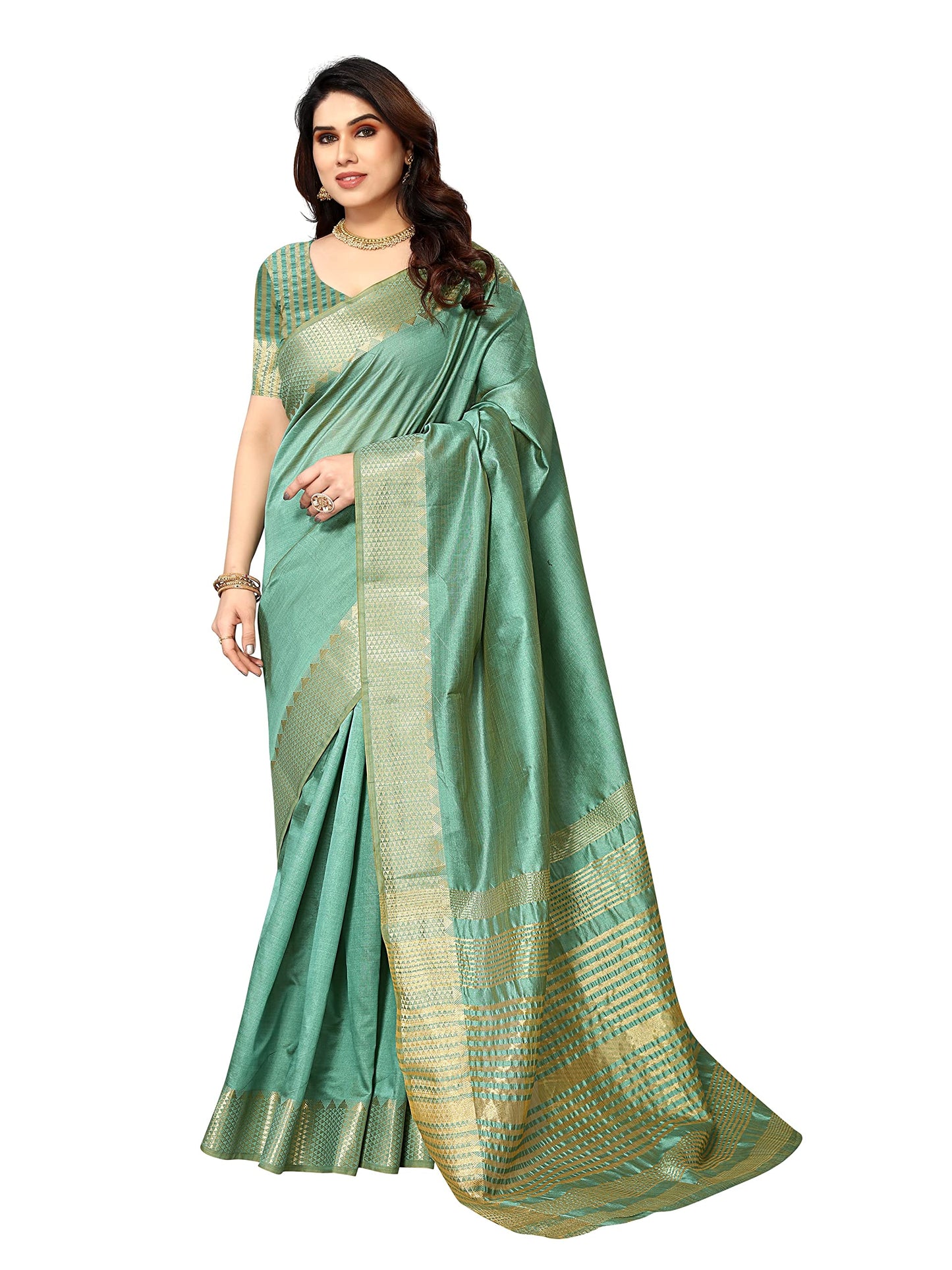 Sidhidata Women's Assam Silk Saree With Unstitched Blouse Piecee (Assam Seagreen_Seagreen_Free Size)