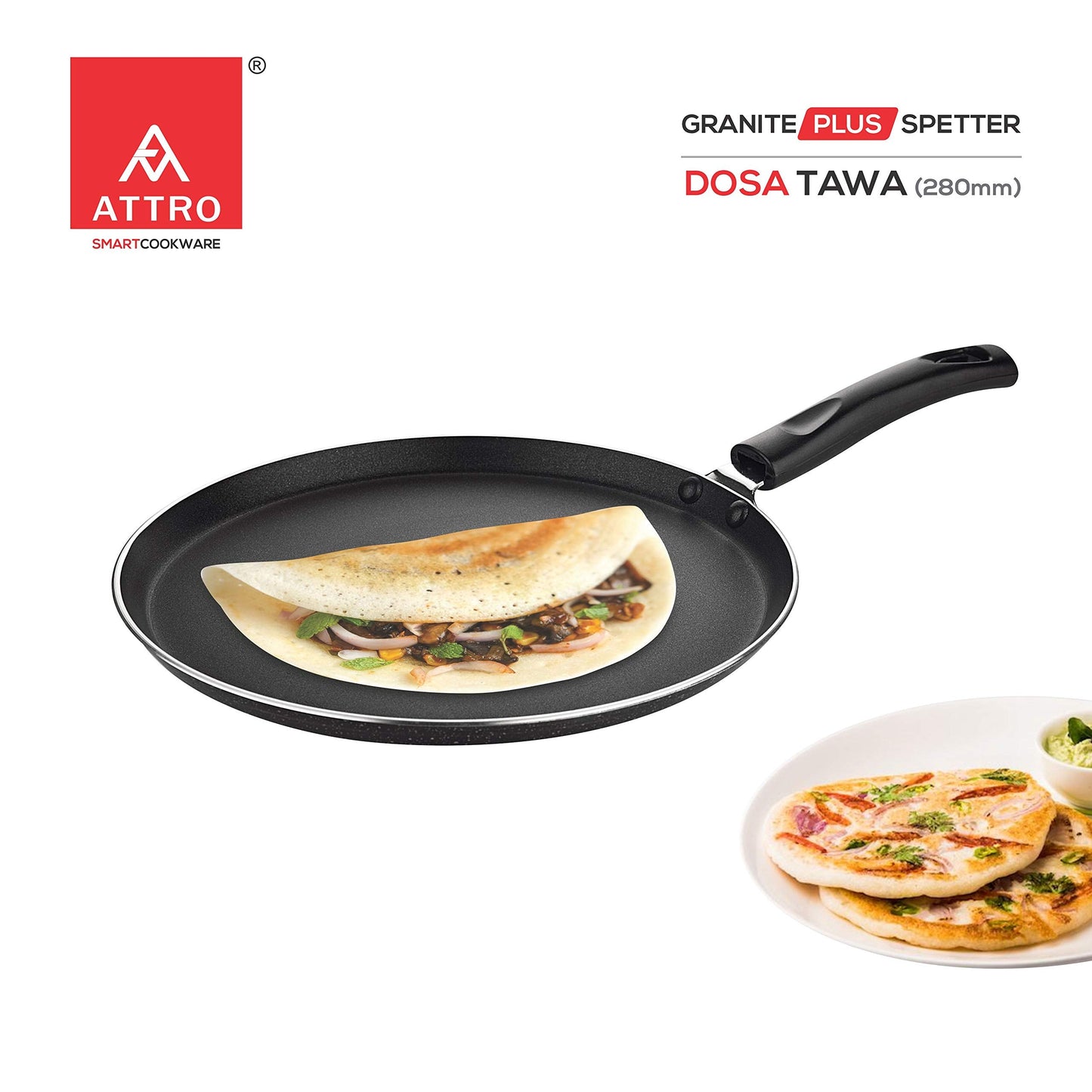 Attro Non-Stick Aluminium Gas Stove & Induction Compatible Dosa Tawa 28 Cm, Marble Grey