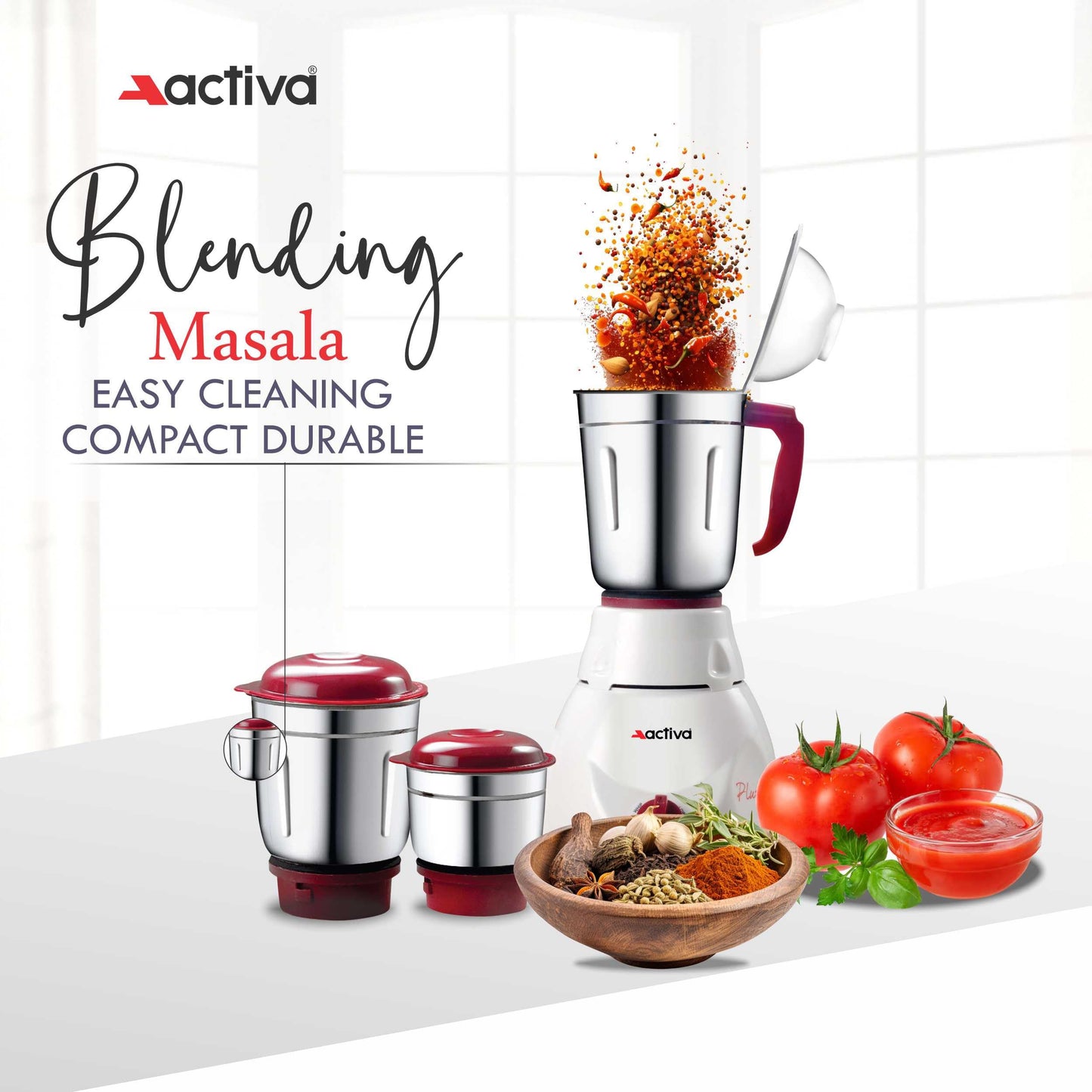 Activa Pluto Combo 500 Watt 3 Jar Mixer Grinder With Electric Dry Iron Come With 2 Year Warranty - Multicolor