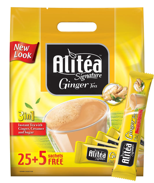 Alitea Signature Ginger Premix Instant Tea 3 in 1, (30 Sachets x 20gms)- 600gms