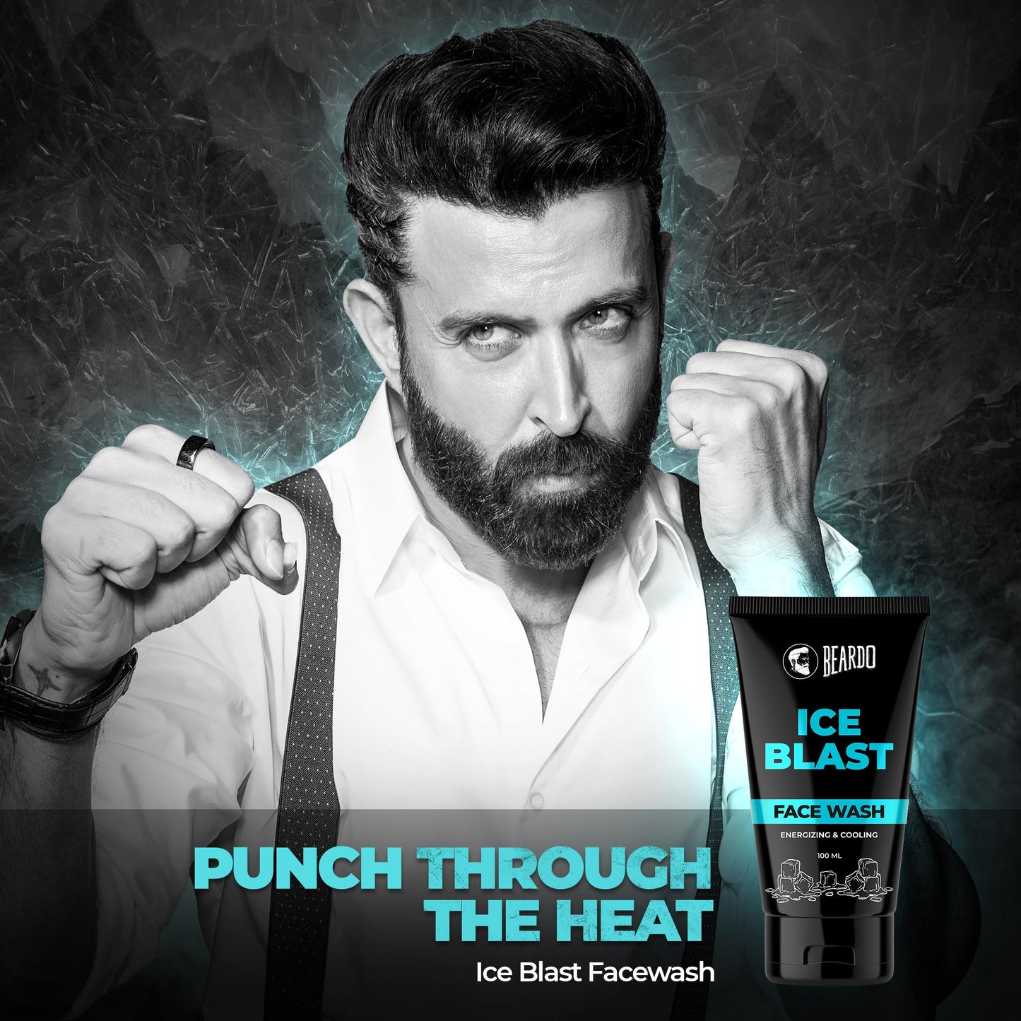 BEARDO Ice Blast Cooling Facewash for Men, 100 ml | INSTANT Icy freshness | Aloe Vera Face wash, Vitamin E & Menthol for cool lock technology | Refreshing & Hydrating facewash